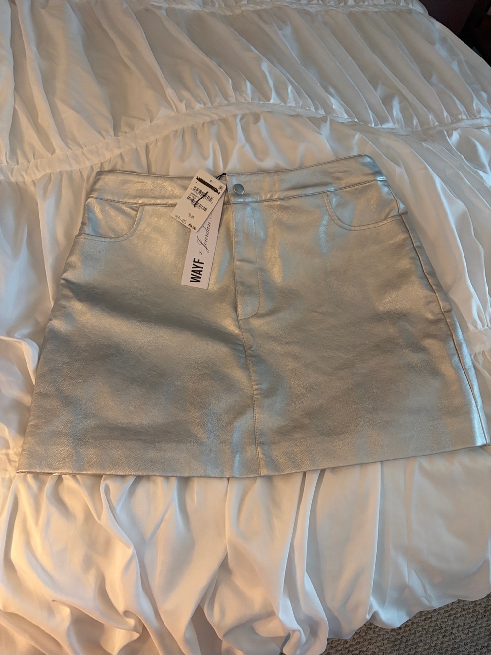 Wayf Metallic Silver Faux-Leather Mini Skirt